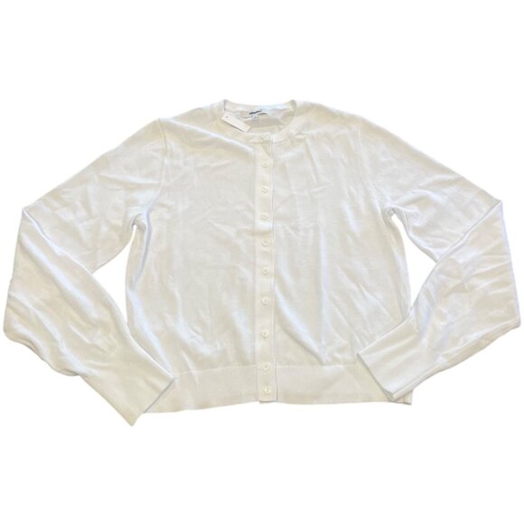 NWT Madewell Women's Sz M White Crewneck Cardigan in 100% Cotton Slim NV972 - Picture 2 of 12
